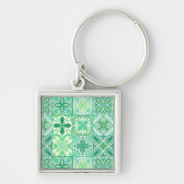 Porte-clés Carreaux décorés en vert et blanc (Devant)