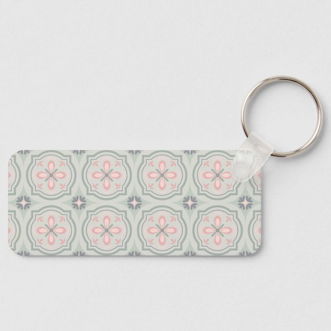 Porte-clés Carreaux Floraux Pastel Vert (Recto)