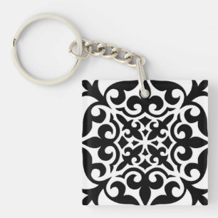 Porte-clés Carrelage marocain - blanc avec arrière - plan noi