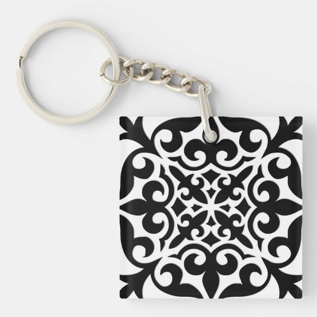Porte-clés Carrelage marocain - blanc avec arrière - plan noi (Devant)