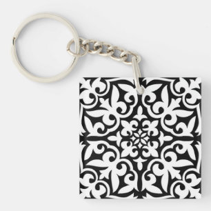 Porte-clés Carrelage marocain - noir avec arrière - plan blan