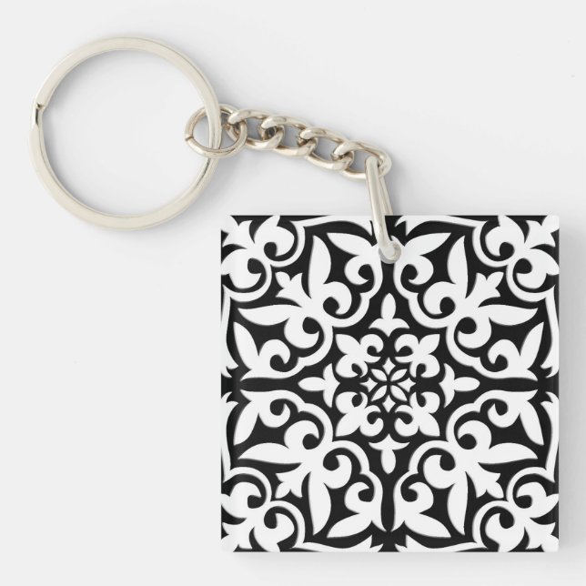 Porte-clés Carrelage marocain - noir avec arrière - plan blan (Devant)