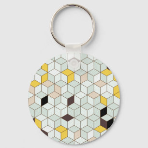 Porte-clés Carrelage vintage, motif blanc noir géométrique.