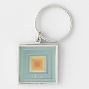 Porte-clés Carrés Géométriques Vintage (bleu clair et jaune)