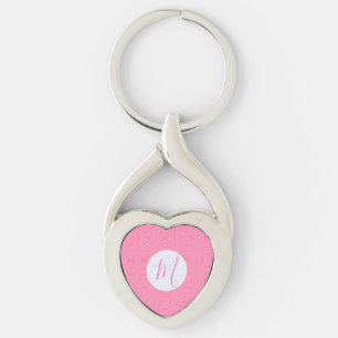Porte-clés Carrés ondulés rose clair initiale personnalisée