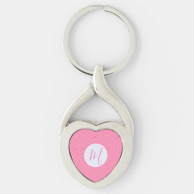 Porte-clés Carrés ondulés rose clair initiale personnalisée (Devant)