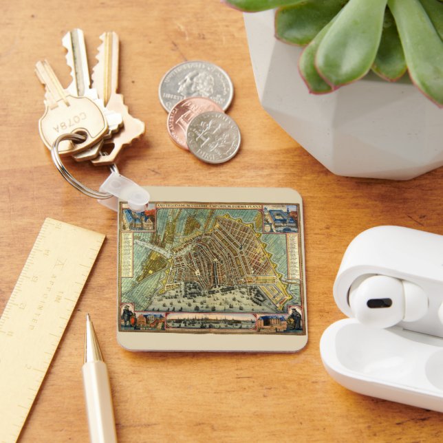 Porte-clés Carte ancienne d'Amsterdam, Hollande aka Pays-Bas (Bureau)