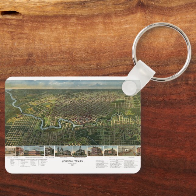Porte-clés Carte ancienne de Houston, Texas avec la rivière B (Recto)