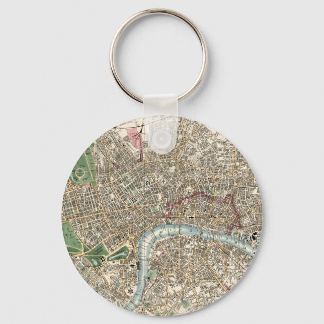 Porte-clés Carte ancienne de Londres Angleterre (1853) (Recto)