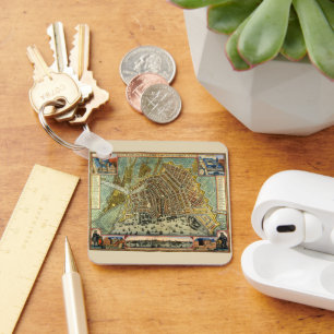 Porte-clés Carte antique Amsterdam, Hollande aka Pays-Bas