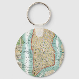 Porte-clés Carte antique de Lower Manhattan et de Central