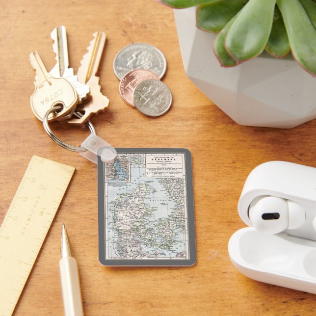 Porte-clés Carte antique du Danemark, Danmark en danois, 1905 (Bureau)