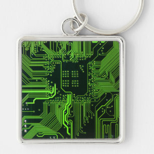 Porte-clés Carte cool de circuit informatique verte