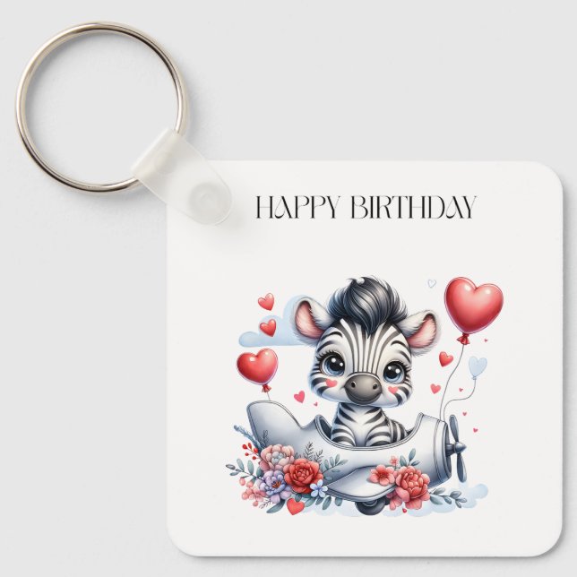 Porte-clés Carte d'anniversaire Zèbre Avion (Recto)