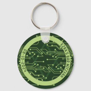 Porte-clés Carte de circuit d'ordinateur vert Barre Mitzvah