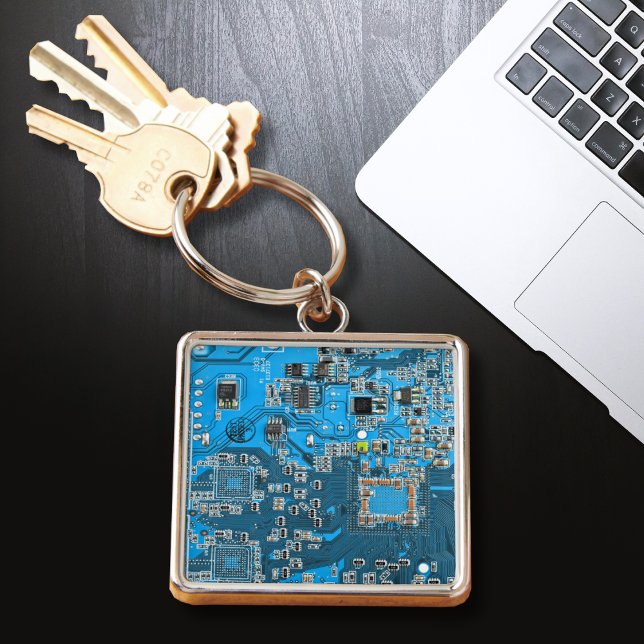 Porte-clés Carte de circuit Geek d'ordinateur bleu (Créateur téléchargé)
