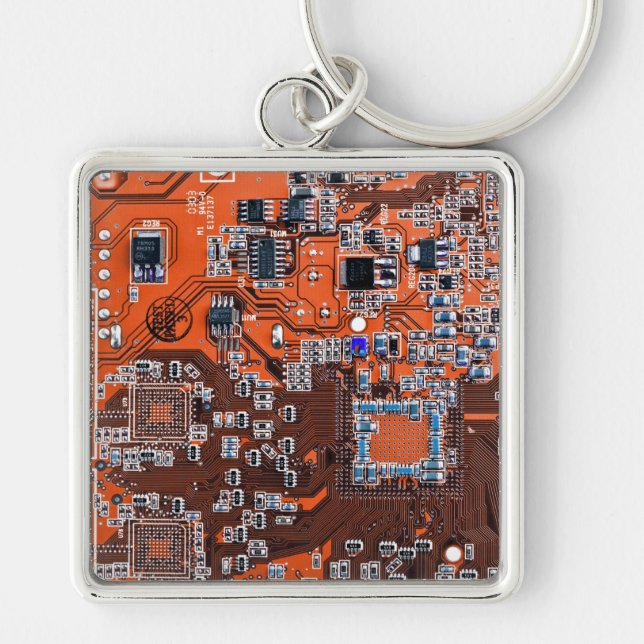 Porte-clés Carte de circuit Geek d'ordinateur Orange (Devant)