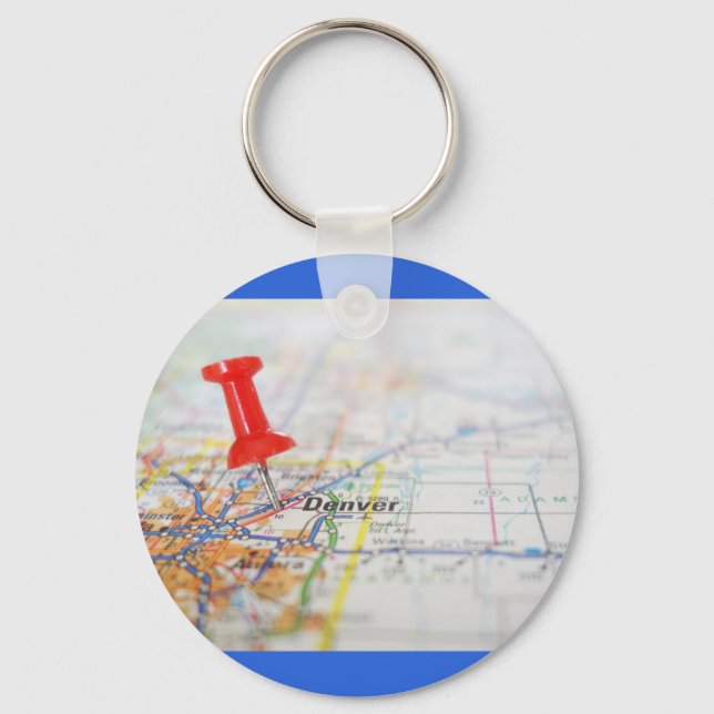 Porte-clés Carte de Denver Colorado avec une épingle (Recto)