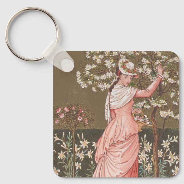 Porte-clés Carte de la Saint-Valentin florale antique, époque (Recto)