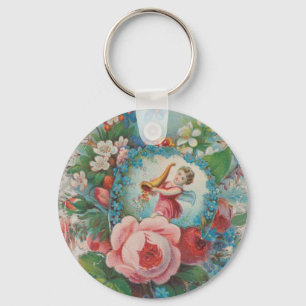 Porte-clés Carte de la Saint-Valentin florale de l'ère victor