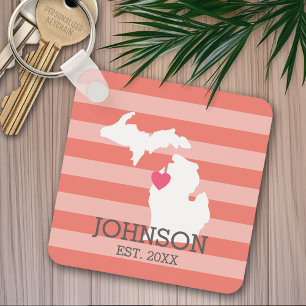 Porte-clés Carte de la ville d'origine du Michigan - Mariage 