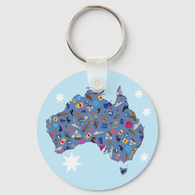 Porte-clés Carte de l'Australie avec des objets culturels (Recto)