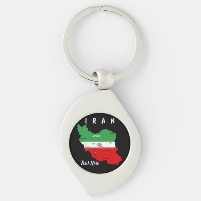 Porte-clés Carte de l'Iran avec drapeau et emblème (Devant)