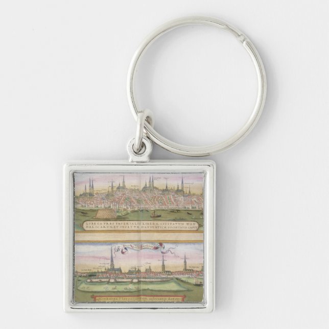 Porte-clés Carte de Lübeck et de Hambourg, de 'Civitates (Devant)