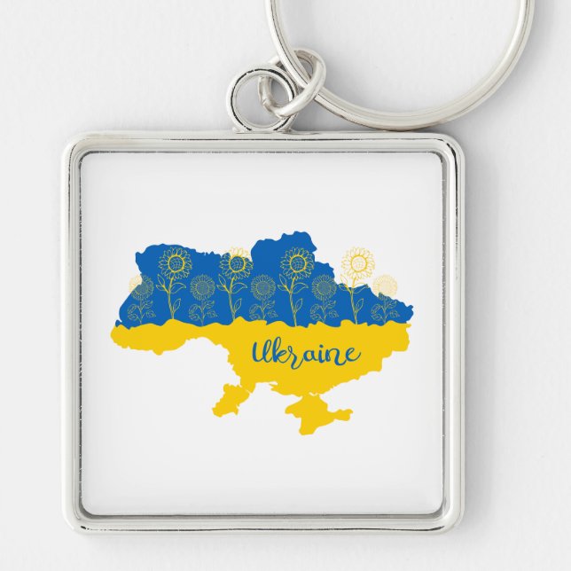 Porte-clés Carte de l'Ukraine avec tournesol et drapeau ukrai (Devant)