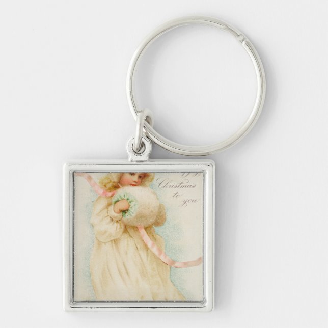 Porte-clés Carte de Noël dépeignant une fille avec un manchon (Devant)