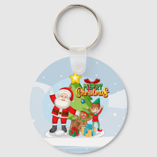 Porte-clés Carte de Noël festive avec le Père Noël et ses ami