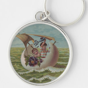 Porte-clés Carte de Pâques antique Œuf de Voile Enfants