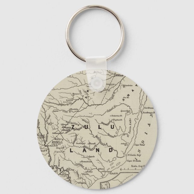 Porte-clés Carte de Zululand avec les frontières adjacentes (Recto)