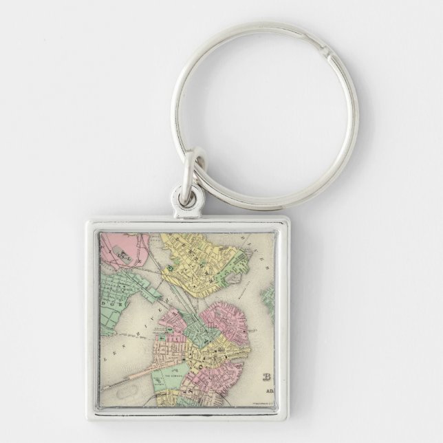 Porte-clés Carte Des Villes De Boston Et Des Villes Adjacente (Devant)