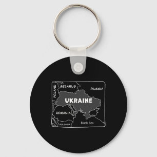 Porte-clés Carte dessinée à la main en ligne blanche de l'Ukr