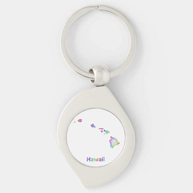 Porte-clés Carte d'Hawaï d'arc-en-ciel (Devant)