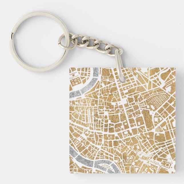 Porte-clés Carte dorée de ville de Rome (Devant)