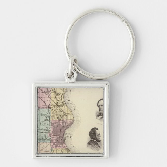 Porte-clés Carte du comté de Milwaukee, État du Wisconsin (Devant)