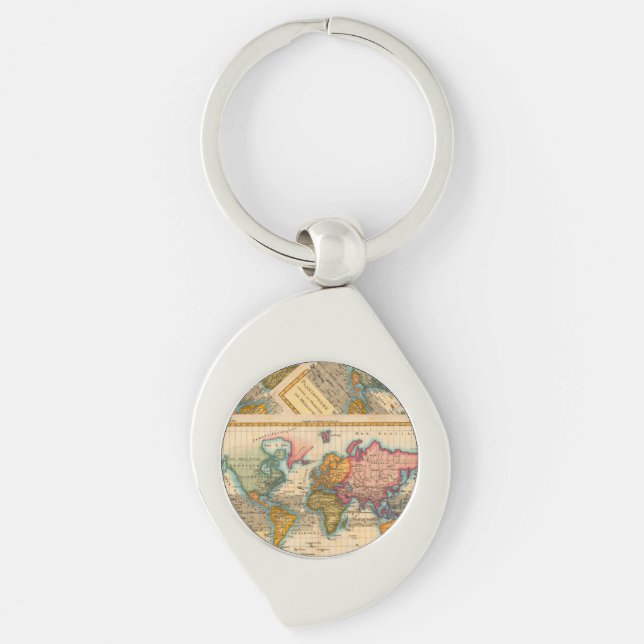 Porte-clés Carte du Monde 1780 Bonne Antique Planisphère  (Devant)