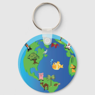 Porte-clés Carte du monde animal Mignonne illustration de la 
