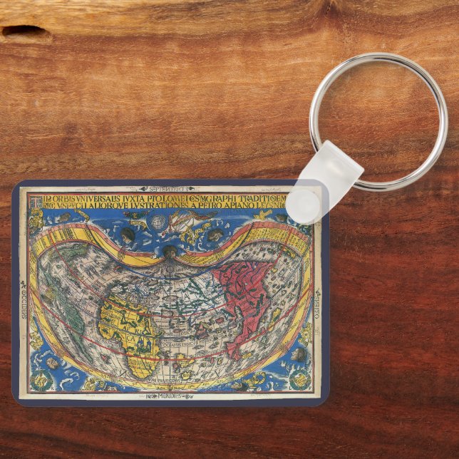 Porte-clés Carte du monde antique en forme de cœur par Peter  (Recto)
