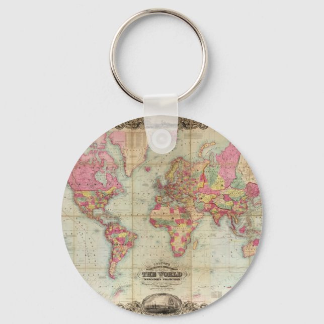 Porte-clés Carte du monde antique par John Colton, vers 1854 (Recto)