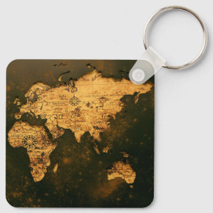 Porte-clés Carte du monde vintage Cartographie antique Art