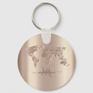 Porte-clés Carte du Monde Voyage Monogramme Pailletée