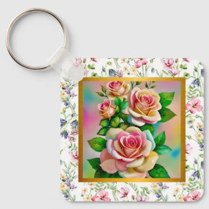 Porte-clés Carte élégante de rose d'aquarelle de Fête des Mèr