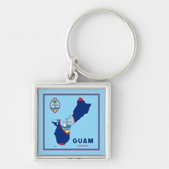 Porte-clés Carte et sceau du drapeau de Guam (Devant)