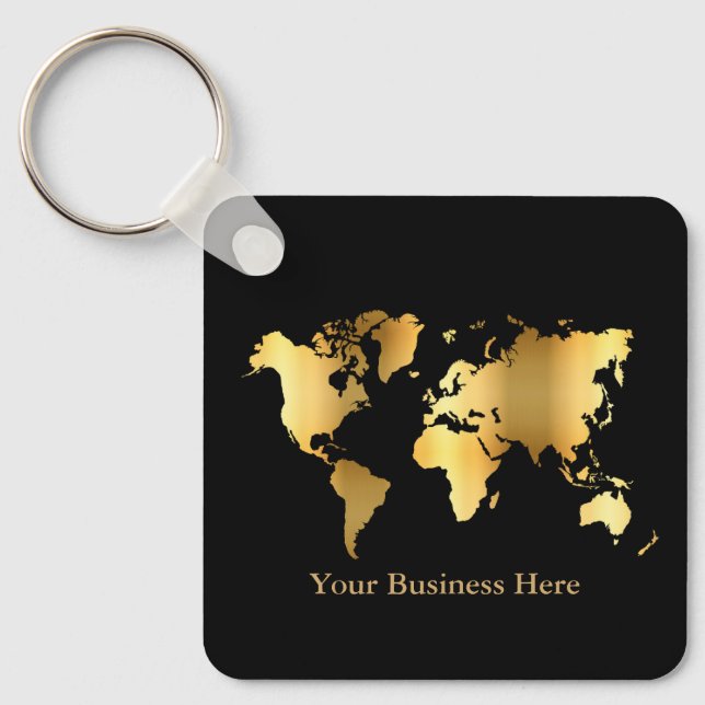 Porte-clés Carte Mondiale Gold/Noir (Recto)