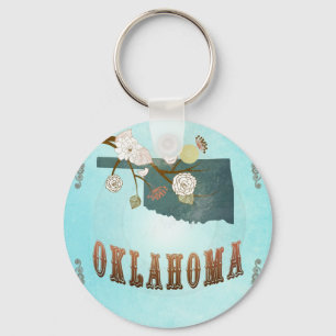 Porte-clés Carte Oklahoma Avec De Beaux Oiseaux