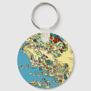 Porte-clés Carte picturale vintage du sud de la Californie