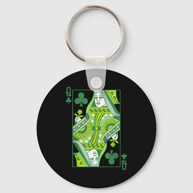 Porte-clés Carte reine de trèfle Saint-Patrick botanique (Recto)
